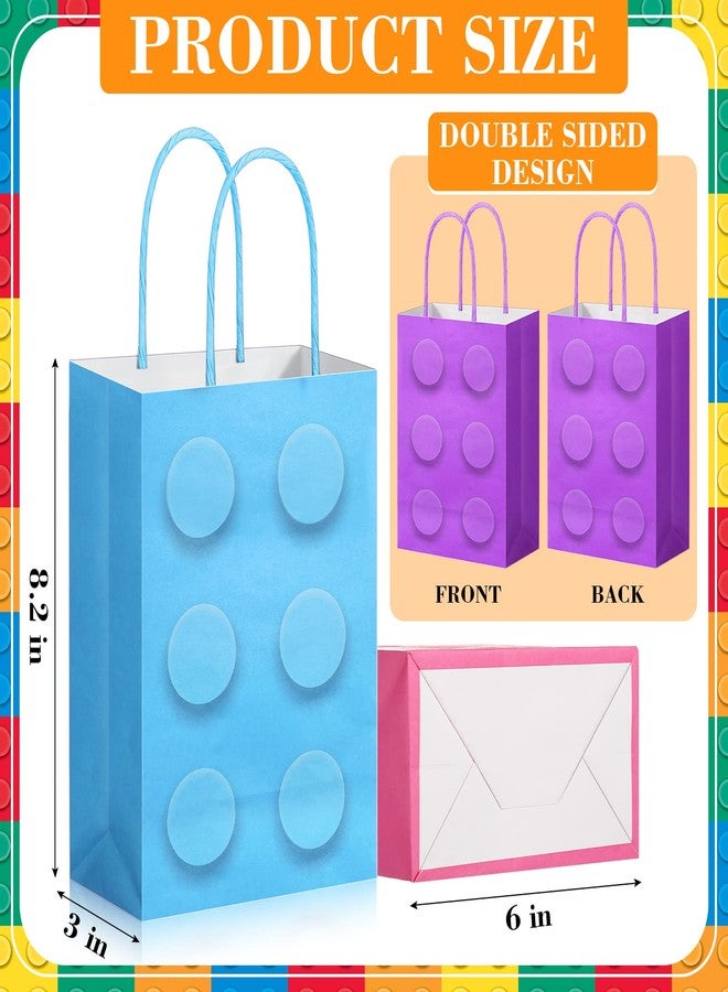 PerKoop 24 Pieces Building Block Party Favor Bags, Bricks Candy Treat Paper Bags, Party Gift Goodie Bags with Handle for Girls Building Block Birthday Baby Shower Decoration Supplies(Simple) - Image 3